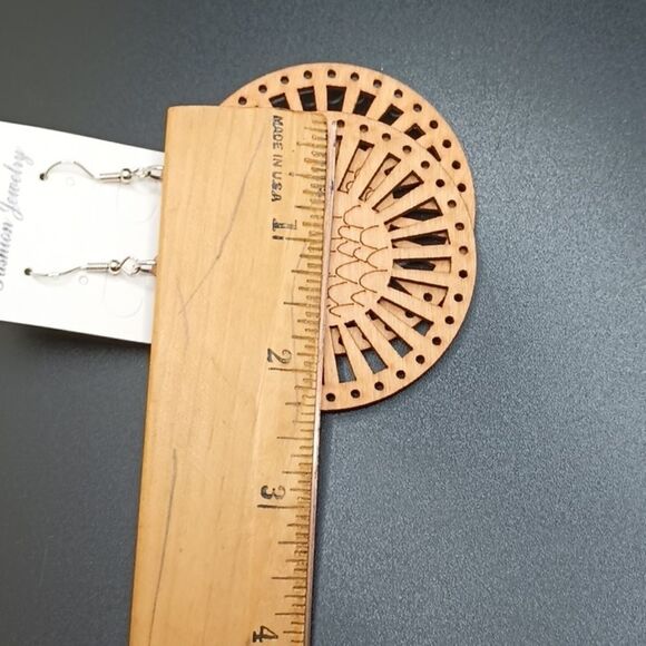 BOHO wood carved sunshine Mountain landscape earrings - Picture 4 of 4